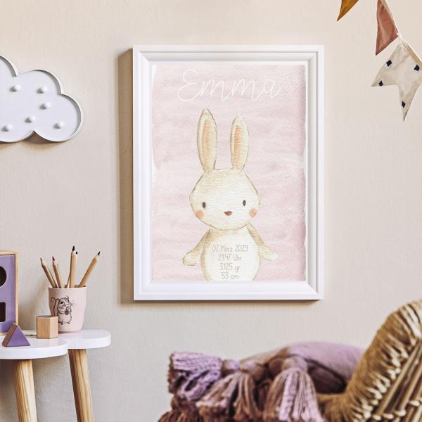 Geburtsposter "Hase Aquarell" | Geburtstafel | Geburtsdaten | Geburtsbild | Geburt Geschenk